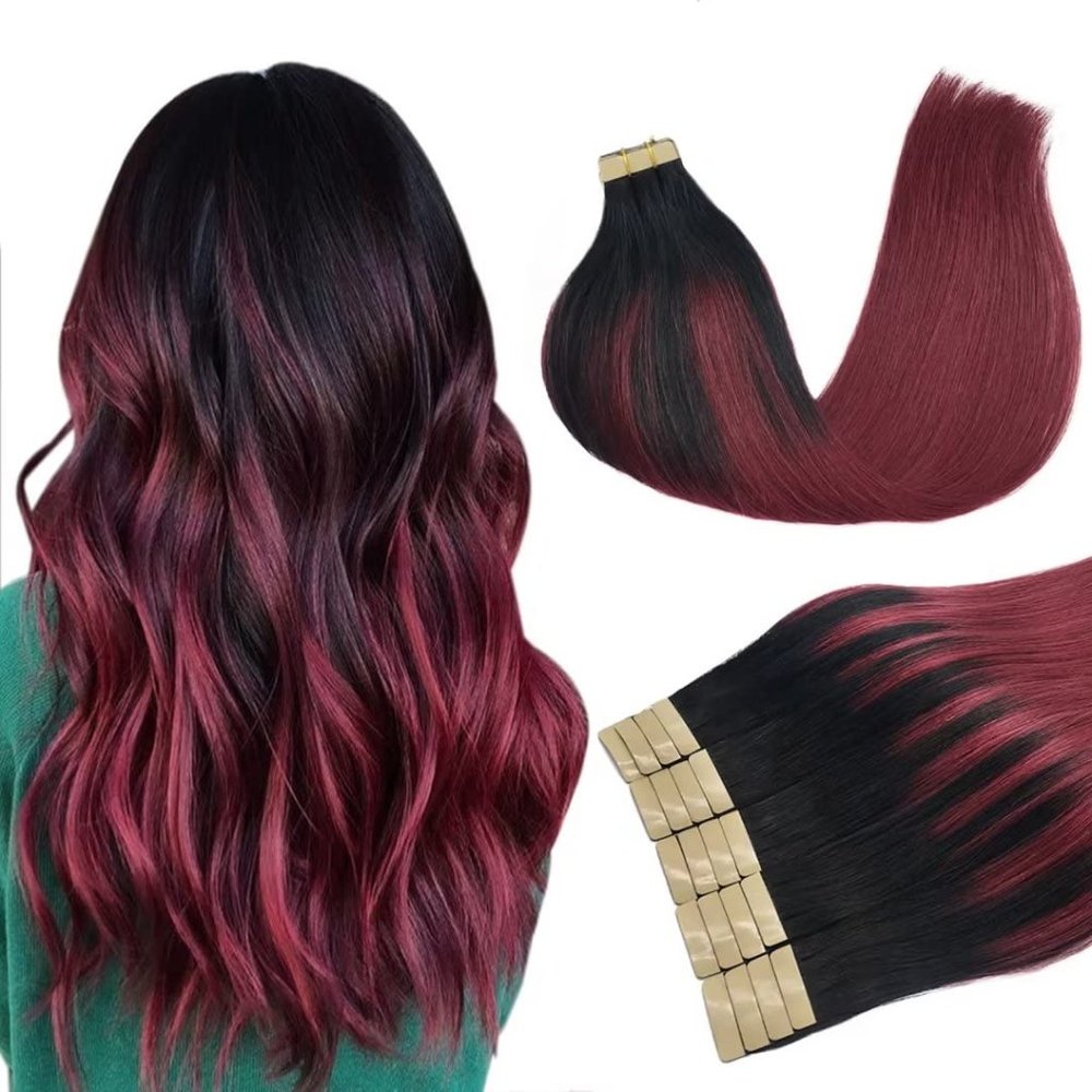 100% Human Hair Tape In Extensions 20pcs 50g Ombre #1/#red/99J